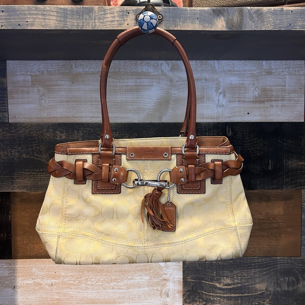 Coach Hampton Signature Yellow Carryall Satchel Purse F13065 Vintage Y2K Medium